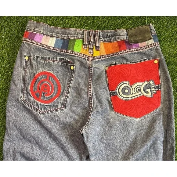VTG Coogi Jeans Mens 36x33 Blue Y2K Hip Hop Baggy Embroidered Colorful Tag 34x32